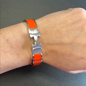 Hermes Orange and Silver Modern Bracelet